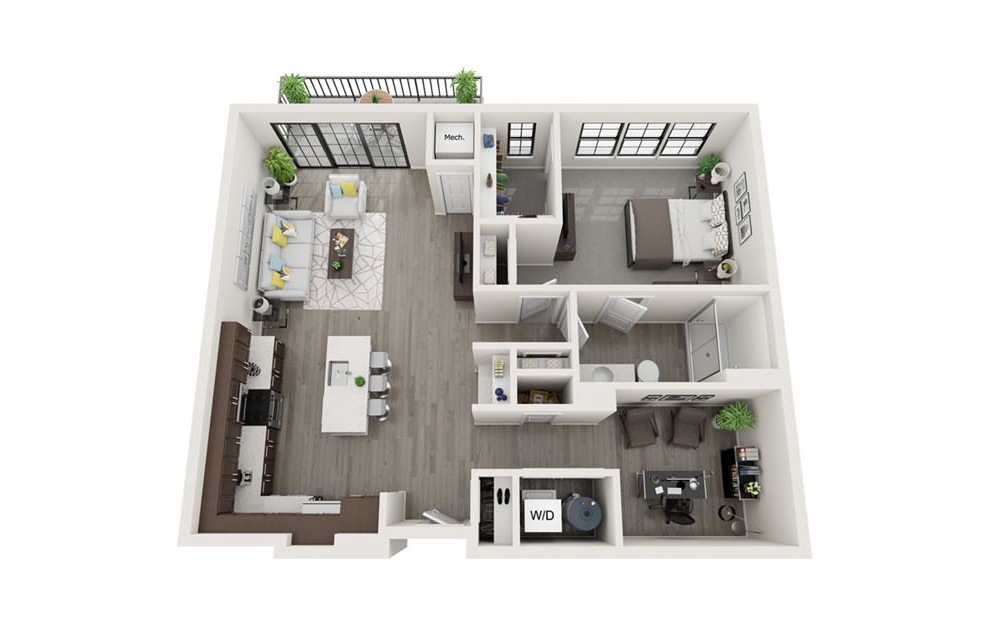 A3 - 1 bedroom floorplan layout with 1 bath and 975 square feet. (3D)