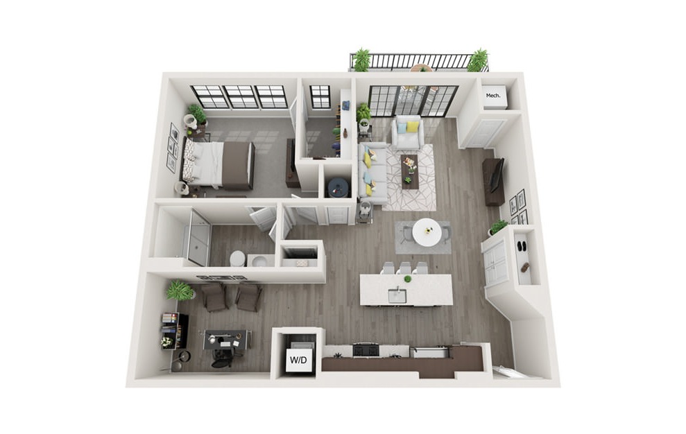 A4 - 1 bedroom floorplan layout with 1 bath and 955 square feet. (3D)