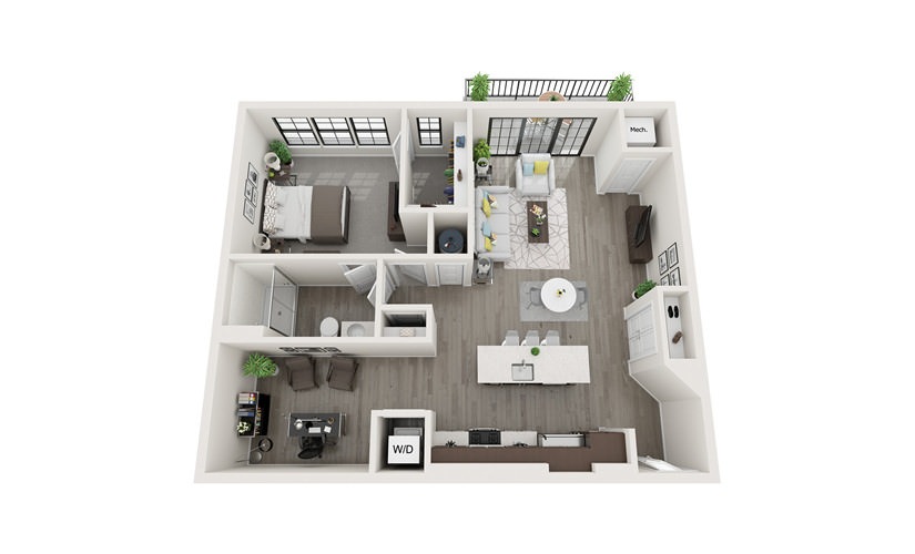 A4 - 1 bedroom floorplan layout with 1 bathroom and 955 square feet