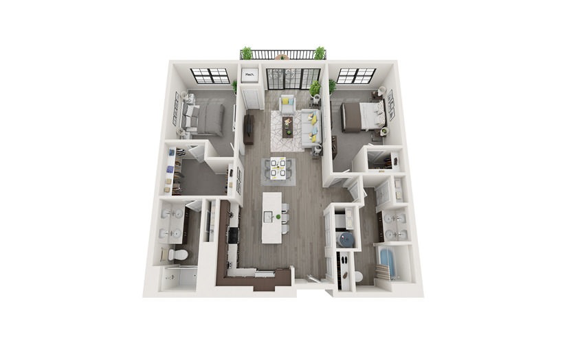 B1 - 2 bedroom floorplan layout with 2 bathrooms and 1183 square feet