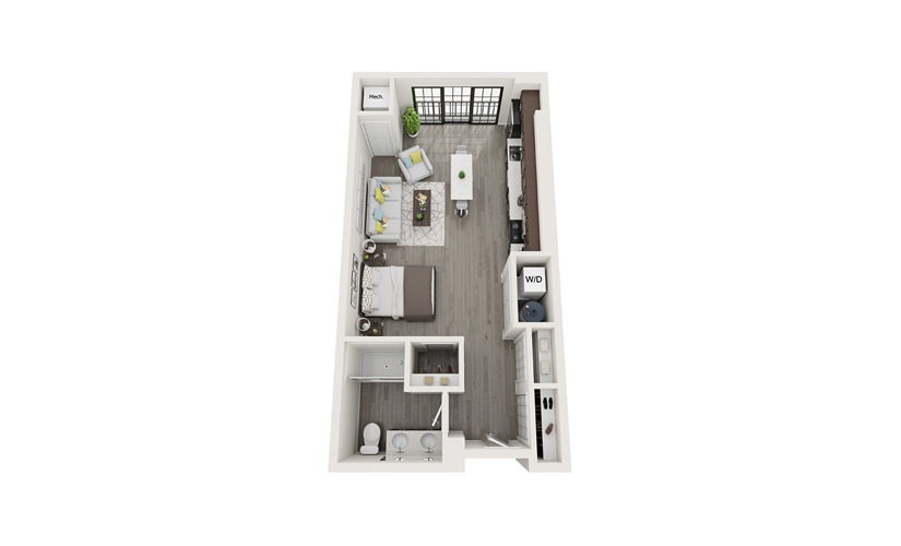 S1 - Studio floorplan layout with 1 bathroom and 577 square feet